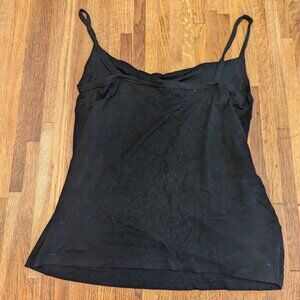 O'dille Black Spaghetti Strap Tank Top w/ Gathered Low Neckline